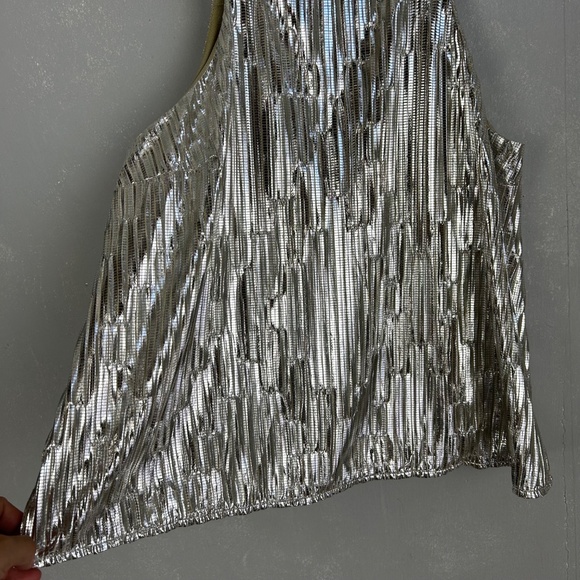 Maeve size L sleeveless top metallic gray textured square neck party top - Picture 4 of 12
